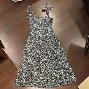 Aqua Black and White Floral Midi Dress